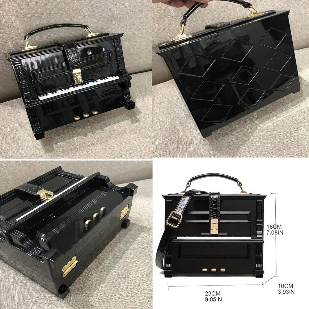 Women Acrylic Piano Shaped Purse Crossbody Clutch Elegant Handbag